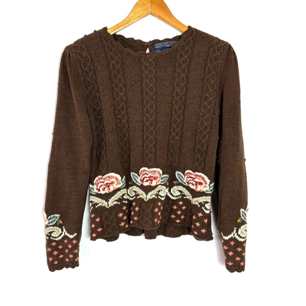 Laura Ashley Brown Floral-Trim Knit Sweater - Brown